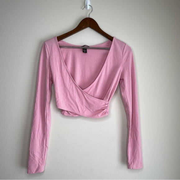 Victoria's Secret Cozy Wrap Crop Top Ribbed Ballet Wrap Ballerina Pink Sz Small - Picture 2 of 10